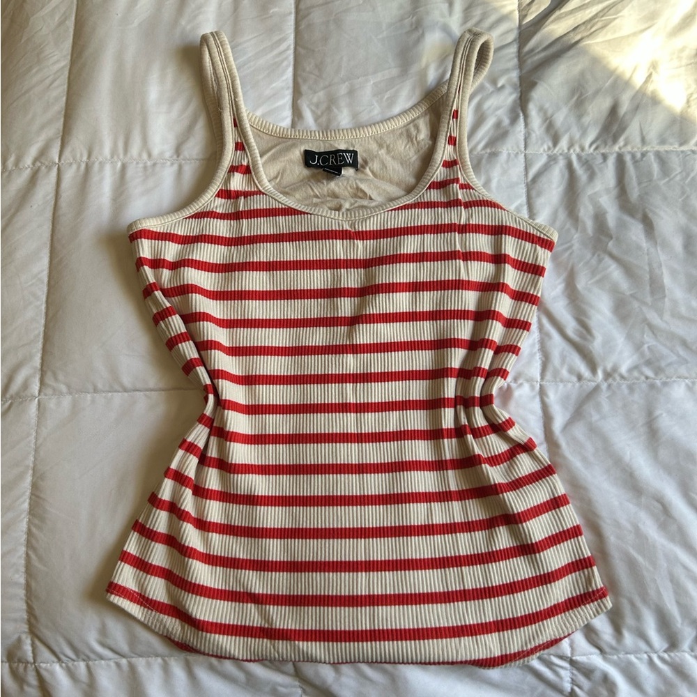 J. Crew Women's Coral and Cream Striped Tank Top